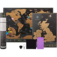 Mapa del mundo para rascar- de la marca Atlas&amp-Green- con mapa de Reino Unido- kit de accesorios y tubo